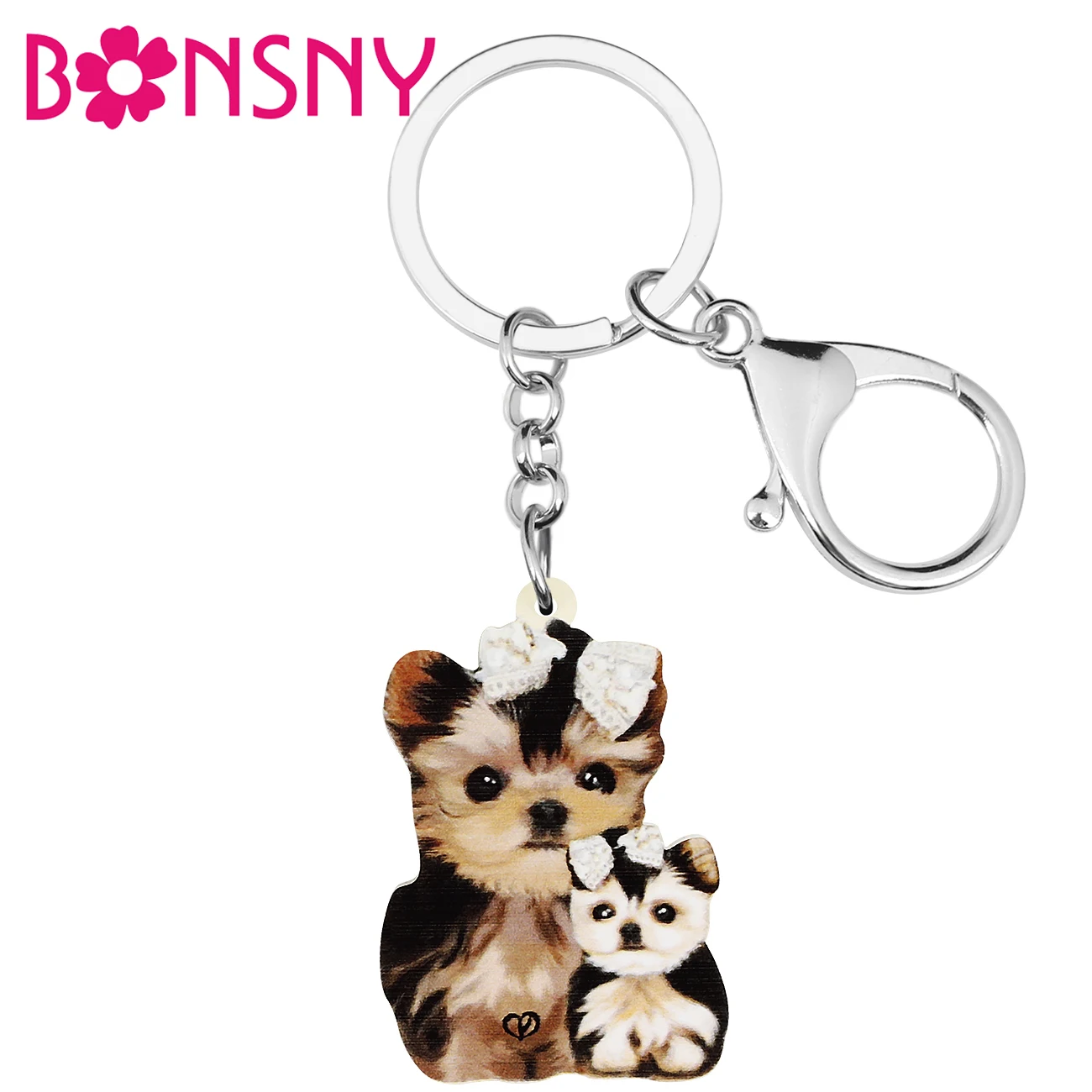 

BONSNY Mother's Day Acrylic Cute Yorkshire Dogs Keychains Ring Fashion Pets Key Chain Jewelry For Women Girls Teens Gifts
