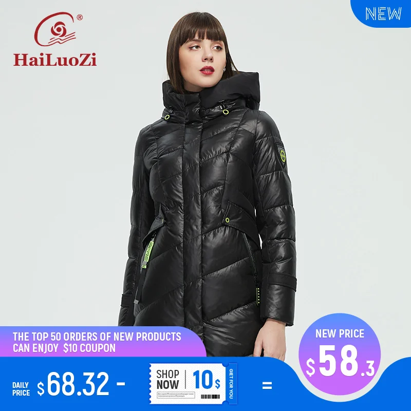 

HaiLuoZi 2021 Women's winter jacket Long Slim Fashion Casual thick Women Coat hooded parka Female elegant jackets Outwear 887