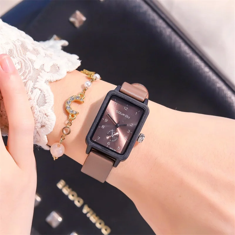 Часы наручные женские кварцевые Простые Модные Винтажные прямоугольные с