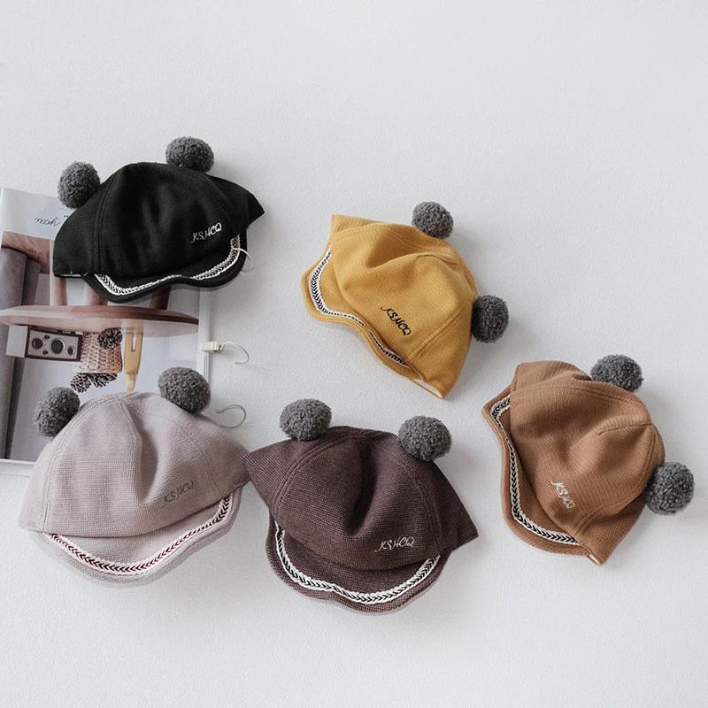 Детские хлопковые шапки с милыми шариками детская бейсбольная кепка ушками