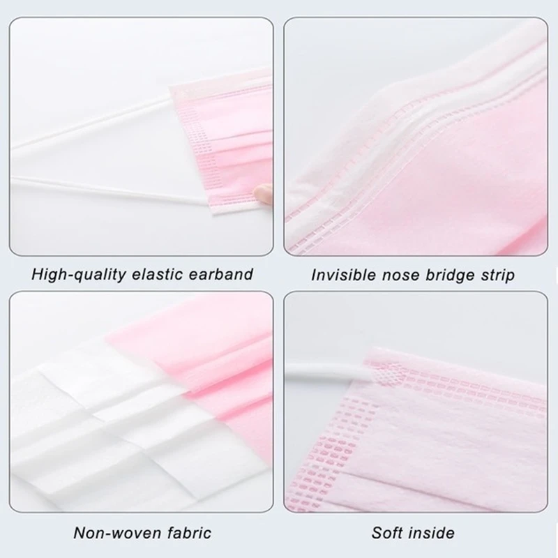 

Fast Delivery Medical Face Mask Safe Masks Disposable Mouth Masks 3 Layer Elastic Earloop Protect surgical Masks Pink Purple