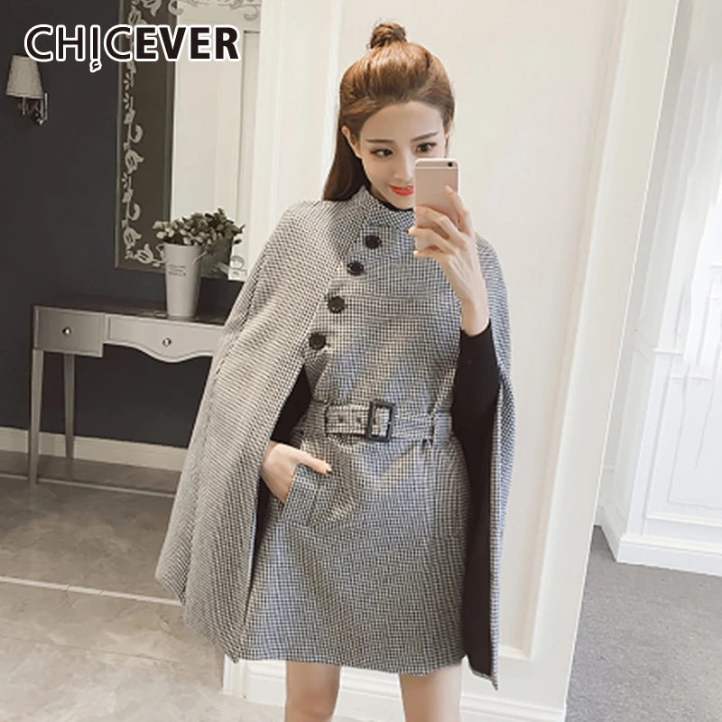 CHICEVER корейский стиль лоскутные платья в клетку для женщин воротник стойка