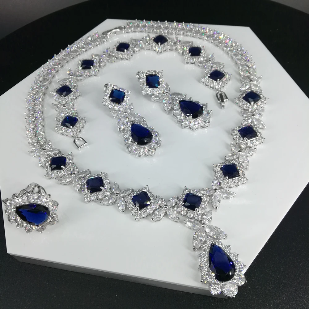 Новая мода ретро голубой капли воды циркон ожерелье серьги браслет кольцо