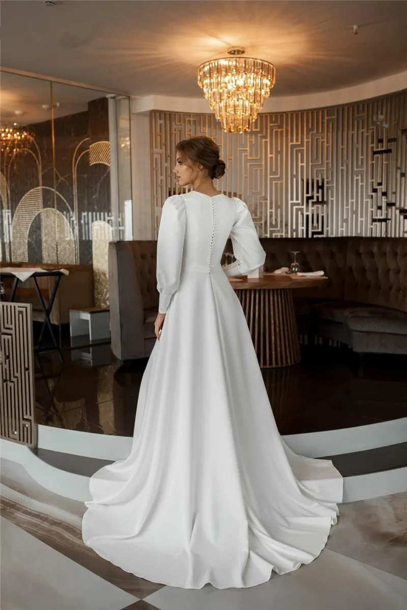 grace kelly wedding dress Vestido De Noiva Simple Soft Satin Wedding Dresses Long Sleeve Muslim Bridal Gowns Dubai Back Button Plus Size A-Line Bride Dres wedding dress for women