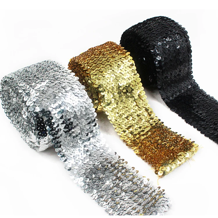 5 метров 7 см блестки кружевная лента золото серебро черный эластичная отделка