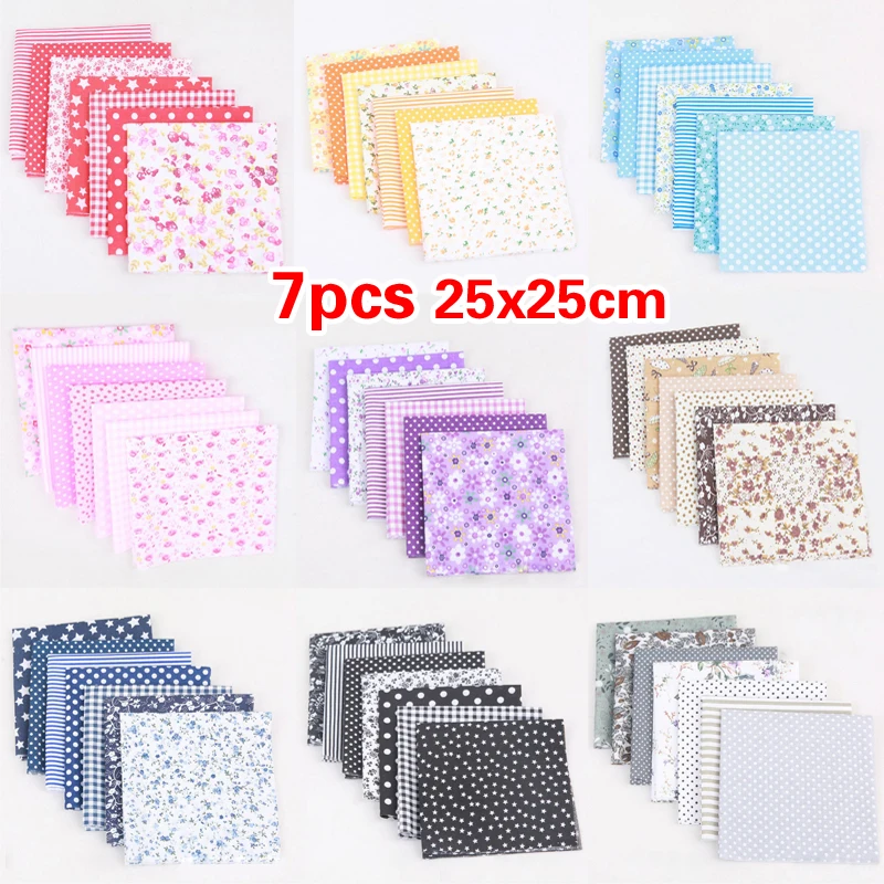 

7pcs/set 9 Colors 25x25cm Handmade Bundle Patchwork Scrapbook Print Cotton Fabric Cloth Sewing Quilting Needlework DIY Gift Hot