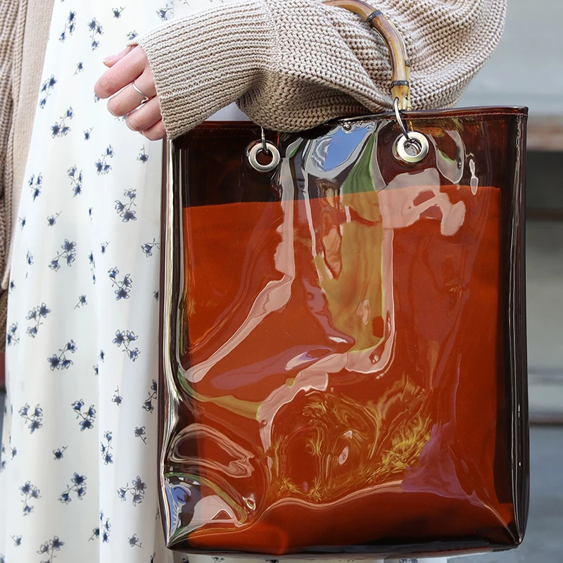 Солнечный пляж модная летняя композитная прозрачная сумка с бамбуковой ручкой