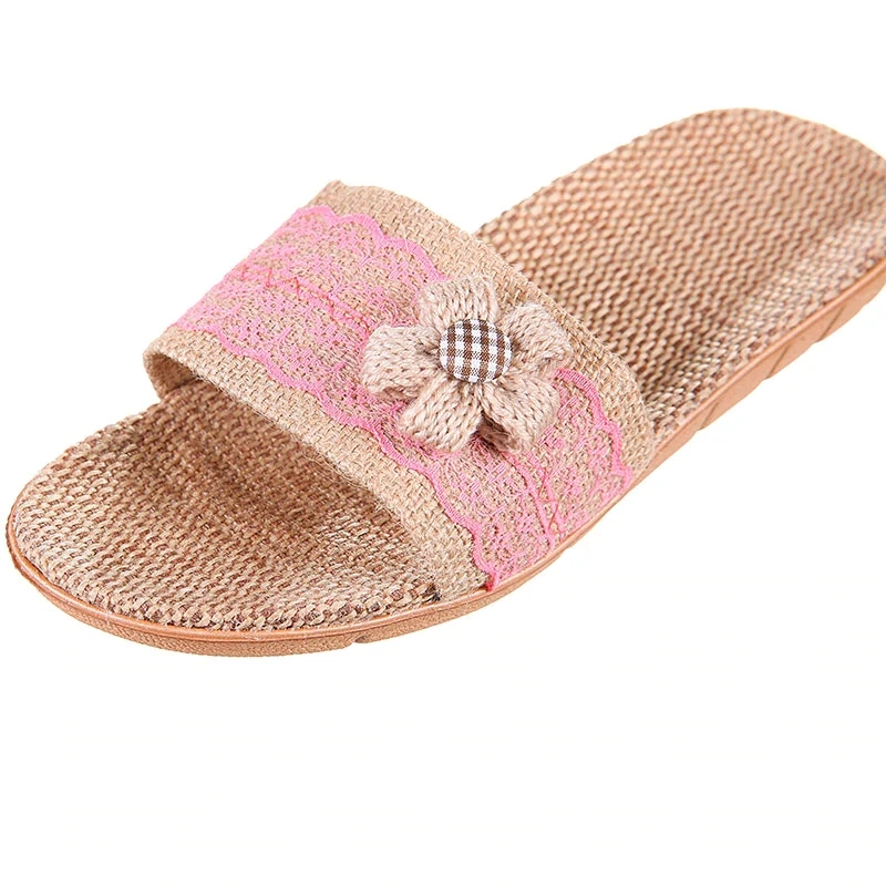 Шлепанцы женские льняные сланцы пляжная обувь богемный стиль бант лен сандалии
