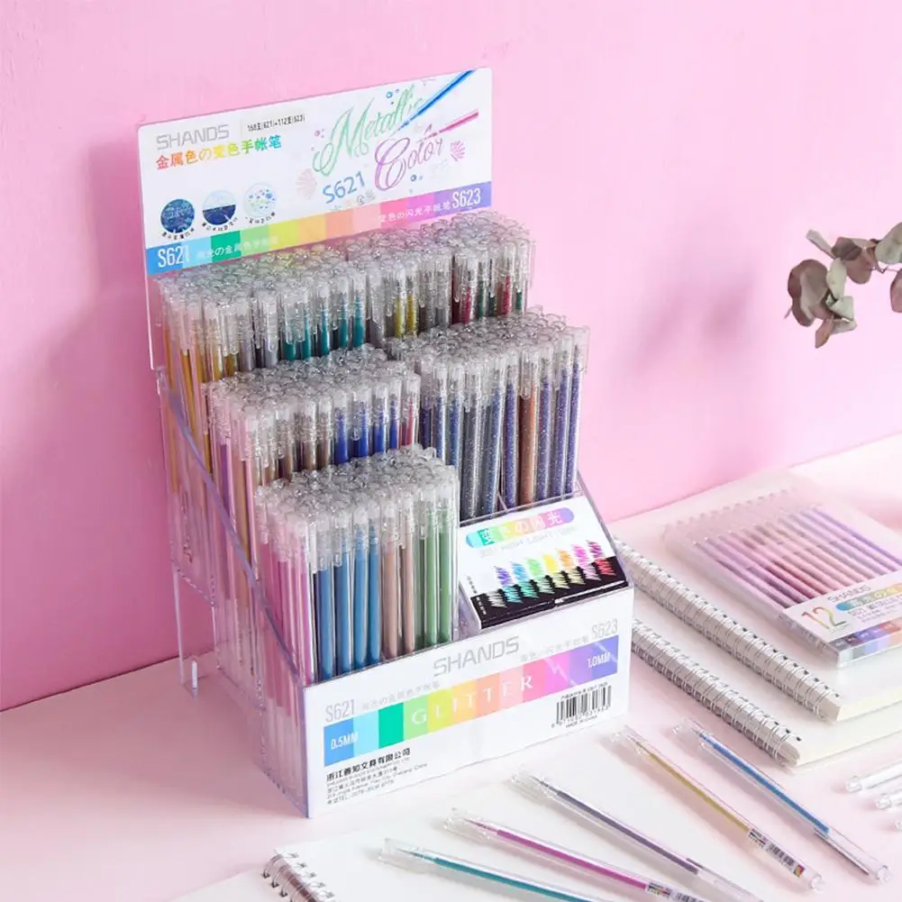 

12 Colors/Set High Gloss Metallic Pen Glitter Pen Color DIY Gel Pens Flash Scrapbook Drawing Marker Stationery School Journ E5D3