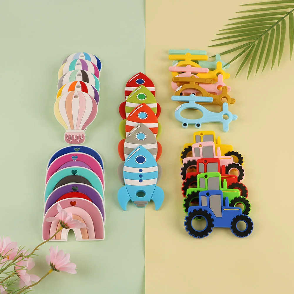 

Sunrony 1pc New Baby Teether Cartoons Rainbow hot air balloon Chewing Pandent Accessories DIY Jewelry Pacifier Clip Teething Toy