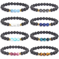 men natural lava aquamarines tiger eye black stone bead energy healing diffuser bracelet women jewelry pulsera gift dropshipping