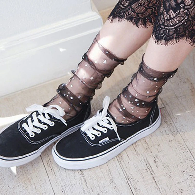 Милые кружевные носки с кристаллами для девочек элегантные женские стеклянные