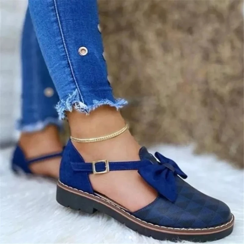 

New Women's Shoes High Quality Classic Plaid PU Bow Buckle Flat Heel Comfortable Fashion Casual All-match Sandals 1KB101
