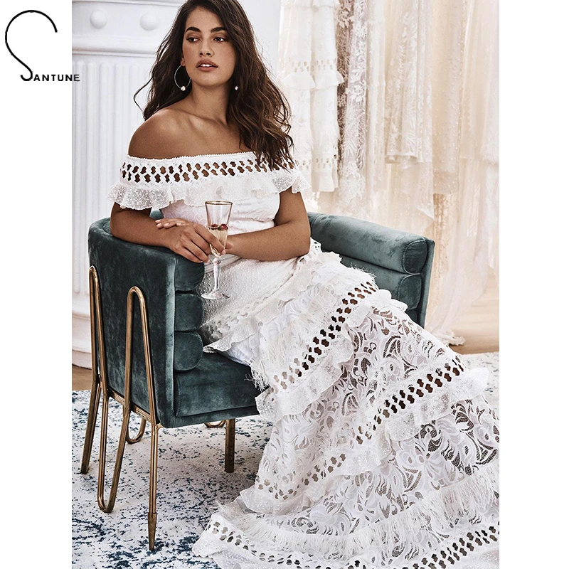 Сексуальное кружевное платье с открытыми плечами вечерние платья макси в пол