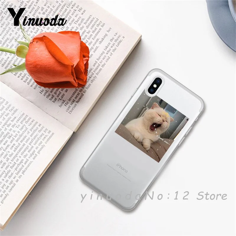 Yinuoda супер милый кот собака мультфильм розовый в форме сердца ты и я серия HD Прозрачный чехол для телефона для iphone 6 7 8 Plus X XS XSMax 5S