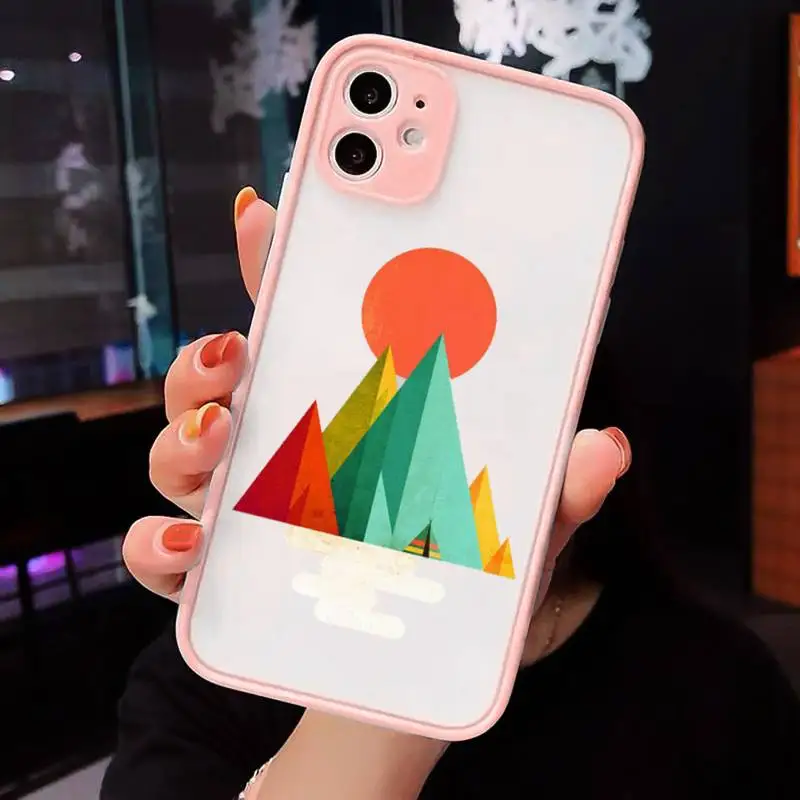 

Art painting Mountain sun print Phone Case Matte Transparent for iPhone 7 8 11 12 s mini pro X XS XR MAX Plus cover funda