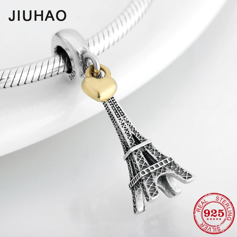 Новинка серебро 925 пробы модный столичный Париж Эйфелева башня кулон с бусинами