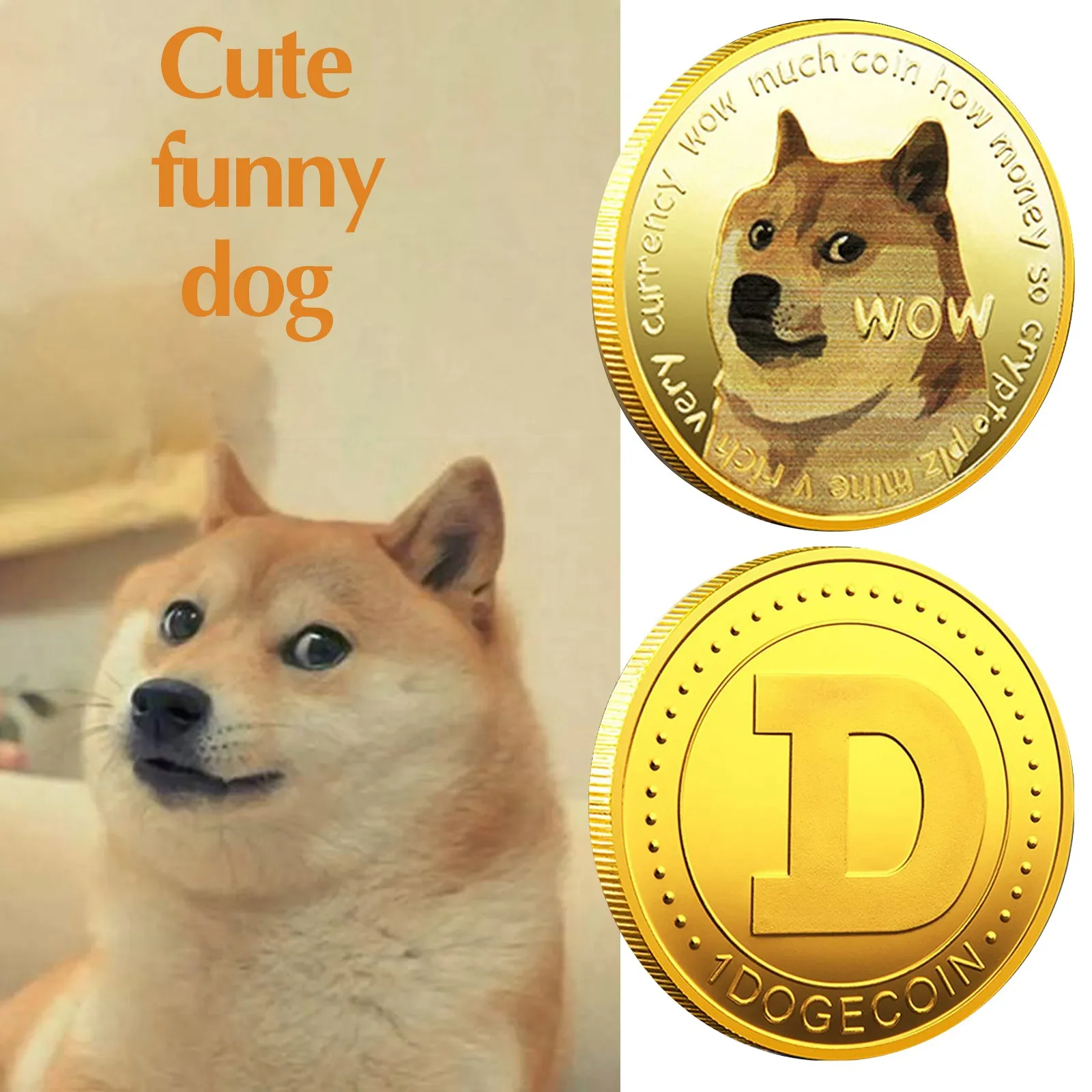 Памятные монеты с золотым покрытием 2 шт. догкоин лицом собаки памятные коллекция