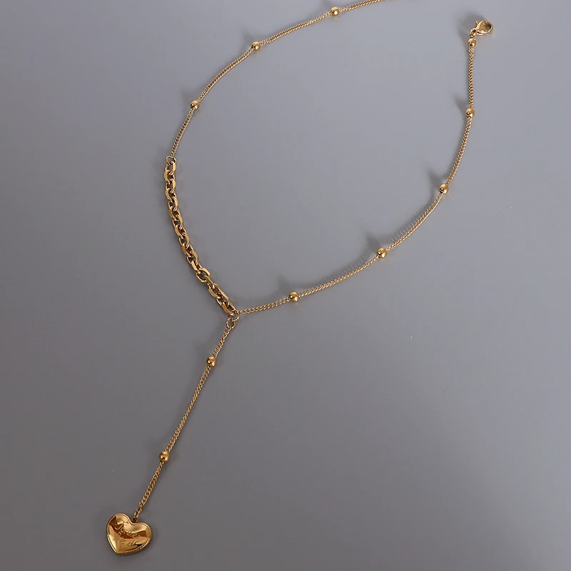 

2021 New Stainless Steel Jewelry Peach Heart Love Steel Bead Tassel Necklace Female Sweet Chain BSP1029