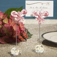 50pcs exquisite pink crystal card clips butterfly place name card holders table name number card holder sn846