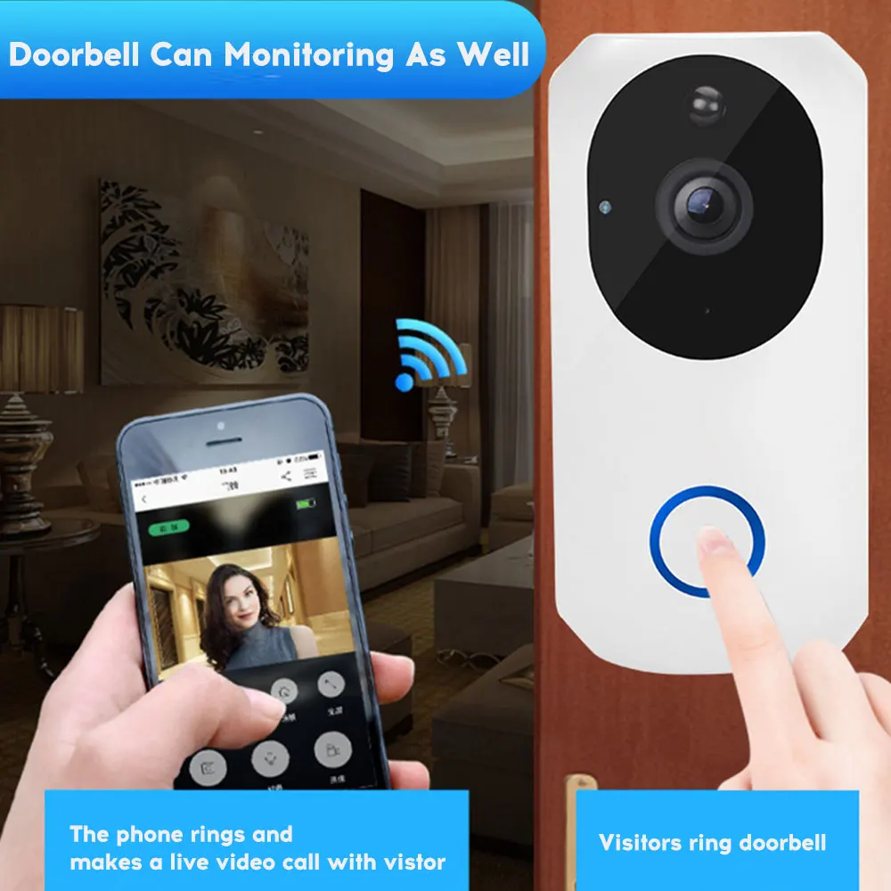 Умный беспроводной дверной звонок с Wi Fi и функцией видеонаблюдения|Дверной