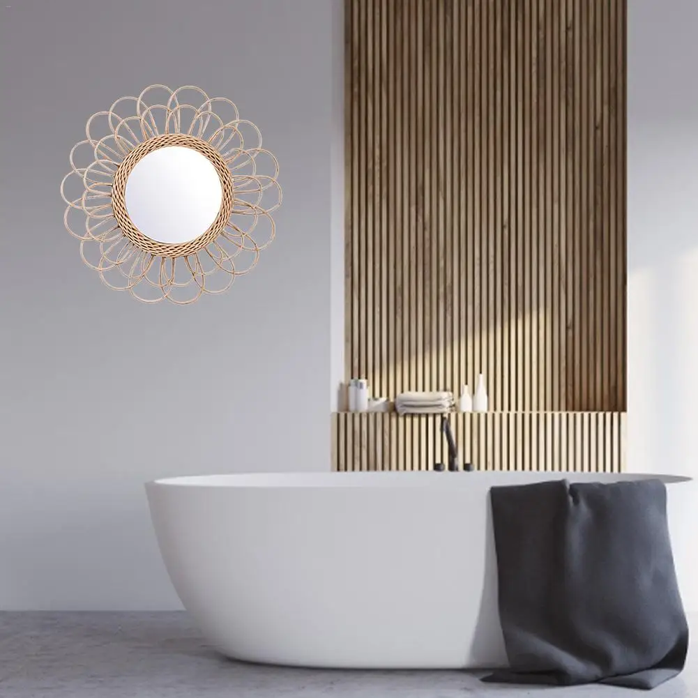 Туалетное зеркало из ротанга инновационное круглое в стиле арт деко для гостиной