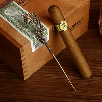 retro brass cigar pass needle cigar smoker portable dredge drilled creative carving spiral ventilation needle cigar tool ct 018