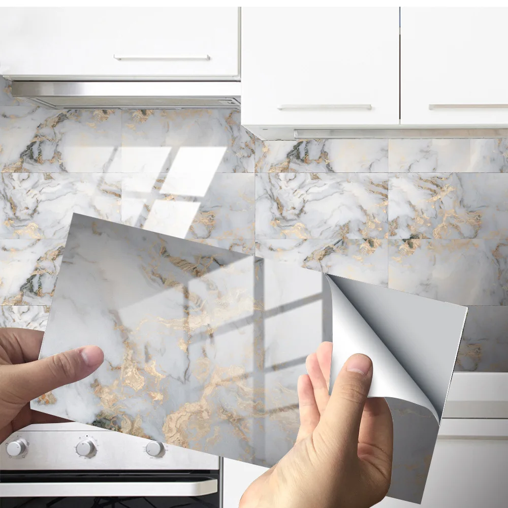 Luxury Marble Tile Wall Sticker 3D Waterproof PVC Self Adhesive DIY Stickers for Kitchen Bathroom Living Room Home Decor