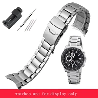 stainless steel watchband replace casio ef 563db series mens solid fine steel arc interface watch chain 22mm silver wristband