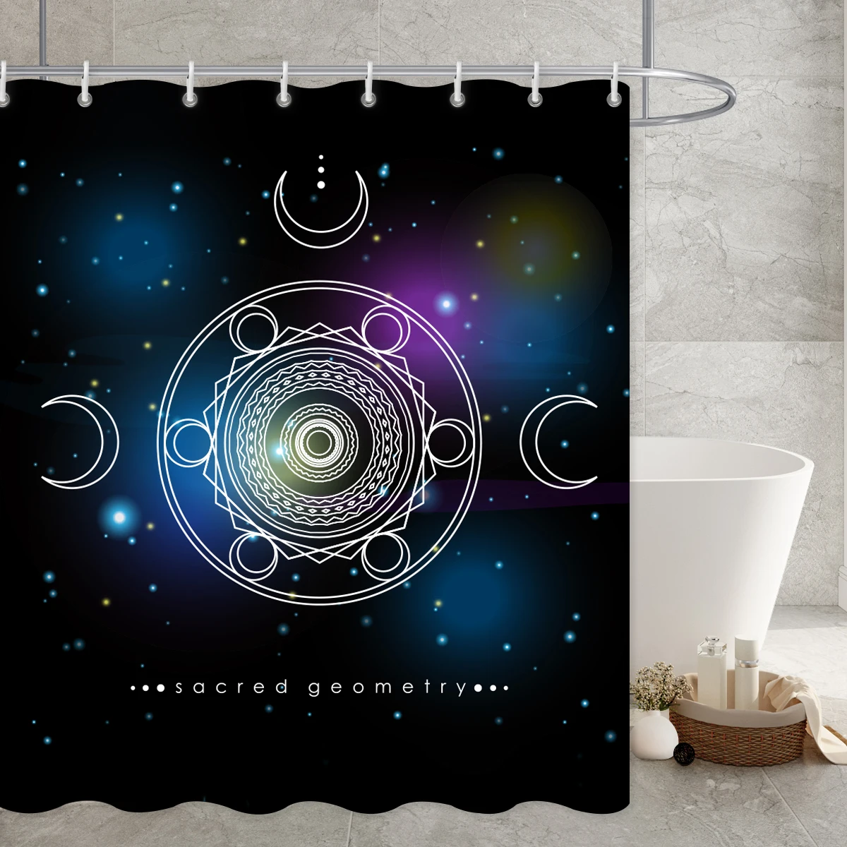 Black Long Shower Curtain Liner Sun and Moon Modern Mysticism Duschvorhan Waterproof Bathroom Accessories Curtains With Hooks