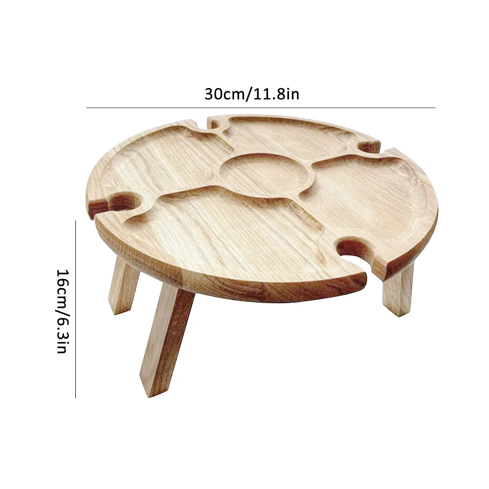

Wooden Outdoor Folding Wine Table With Glass Holder Round Desktop Wooden Picnic Table Easy To Carry Wine Rack Garden Furniture