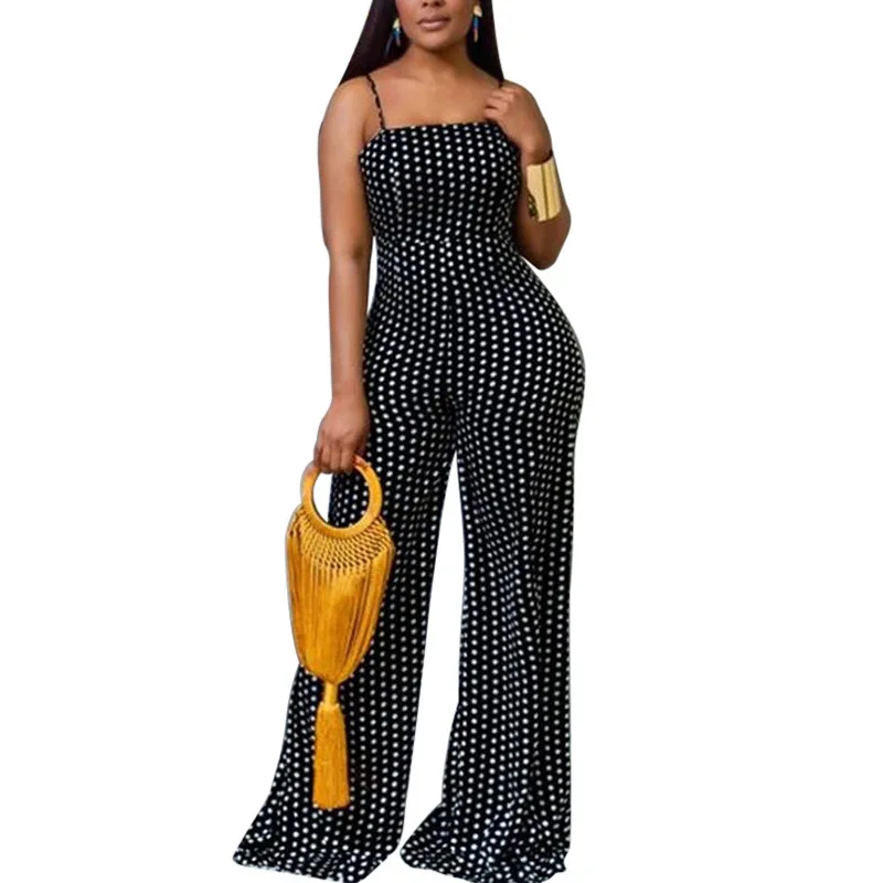 

Sexy Sleeveless Backless Lace-Up Women Jumpsuits 2021 Fashion Ladies Spotted Dot Print Wrapped Sling Jumpsuit Hollow Out Rompers