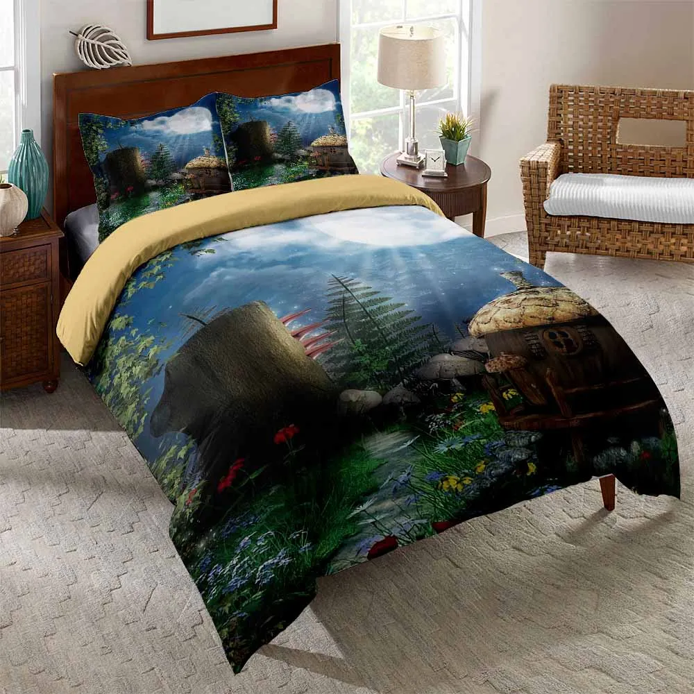 

Forest Springtime Freshness Theme Bedding Set Woodland Design Duvet Cover for Kids Boys Girls Sunrise Comforter Cover