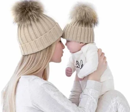 

Parent Child Autumn and Winter Warm Hat, Korean Version of Fox Hair Ball Wool Hat. Thickened Warm Knitted Pullover Hat