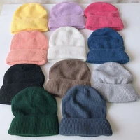 2020 korean knitted hat autumn and winter hats for women beanie hat angora rabbit fur woman hat warm hood solid bonnet