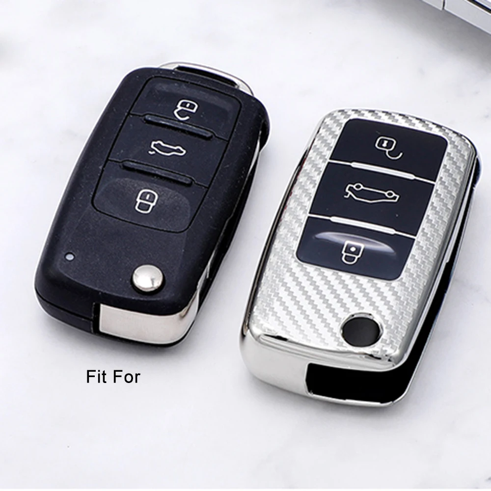 

Carbon Fiber TPU Car Key Cover Case for VW Passat Polo Golf for Skoda Octavia A5 Bora Jetta Seat Ibiza Leon Accessories