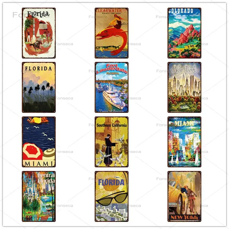 Железный плакат с изображением города Флориды потертый шик металлическая