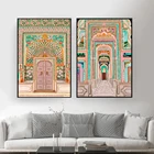 Акварельная архитектура, марокканская дверь, винтажная Женская картина, современное искусство, картина для украшения стен