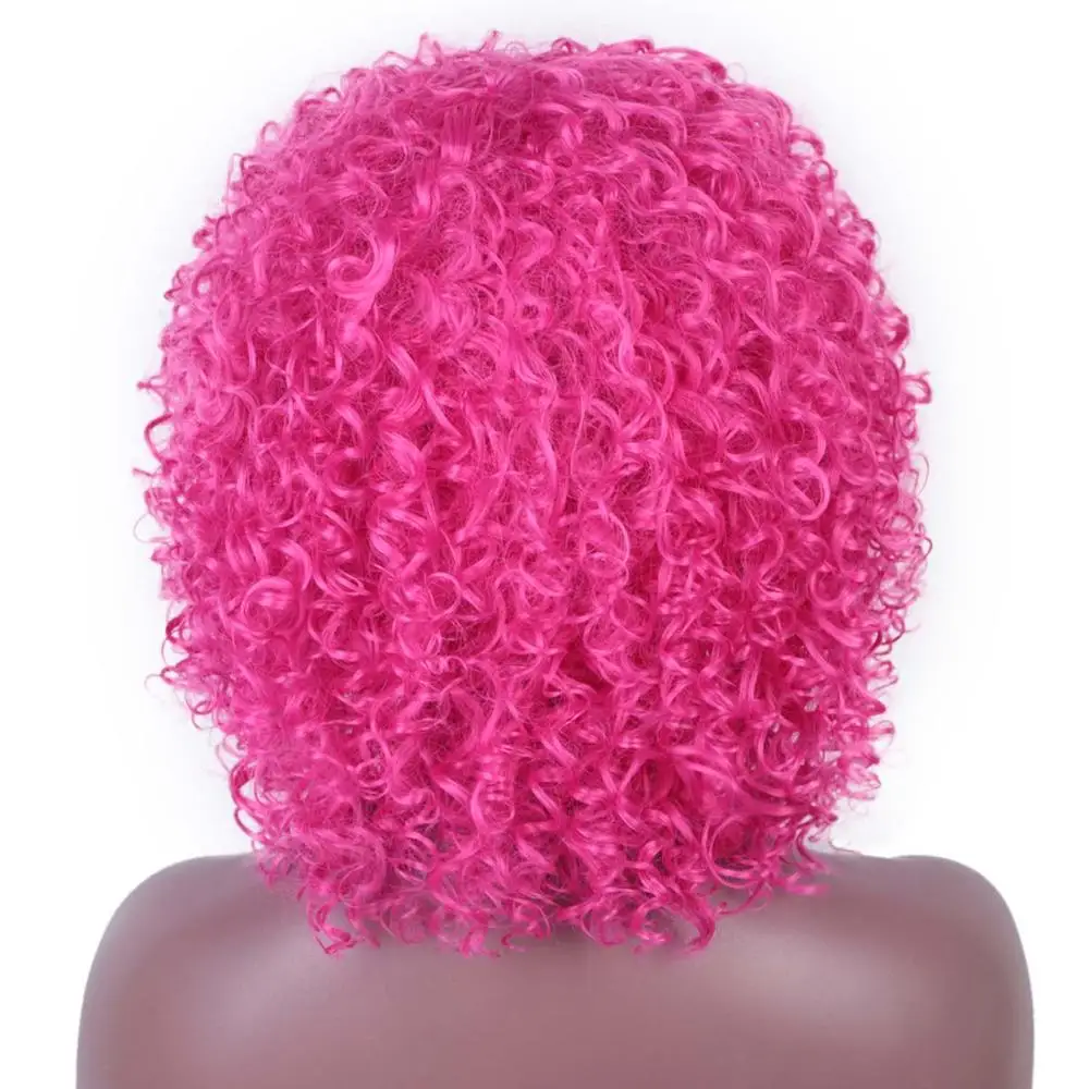 pink Doris beauty афро кудрявый парик Омбре коричневый с челкой 14 дюймов синтетический короткий парик для женщин серый красный черный розовый блонд Cospaly - Цвет: pink