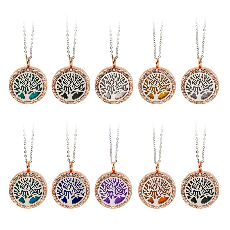 25MM Rose Gold Essential Oil Necklaces Stainless Steel Aromatherapy Necklace Magnetic Locket Pendant Jewelry with 10pads |