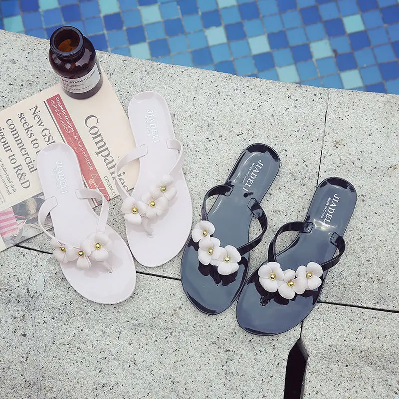 

2020 Summer New Women Flowers Slippers Ladies Shoes Outdoor Flip-flops Open-toed Beach Flat Jelly Flip-flops