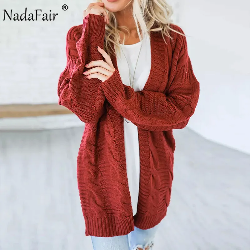 Женский вязаный кардиган Nadafair зимний однотонный Повседневный Кардиган большого