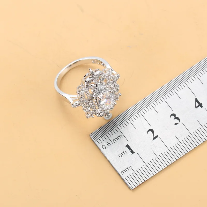 Серебряный цвет наборы свадебных ювелирных изделий ожерелье и серьги с