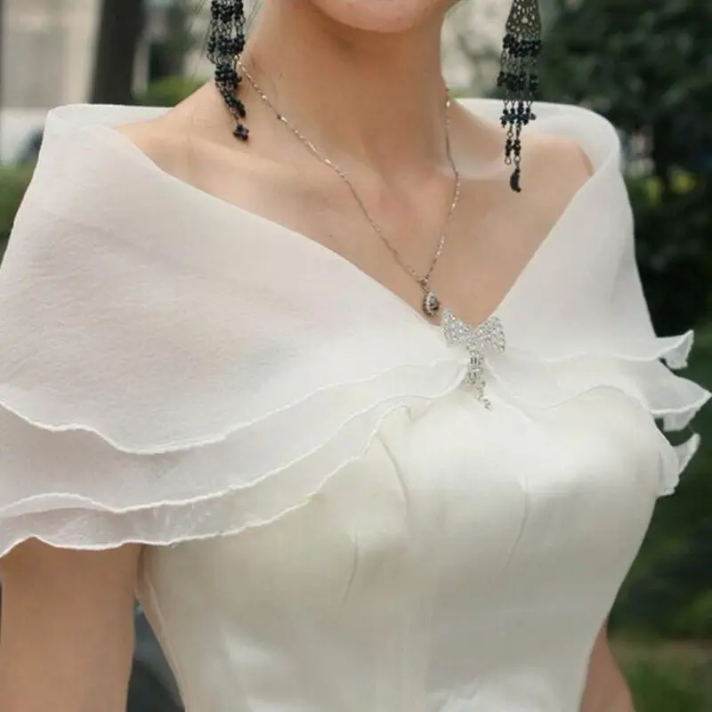 

White Elegant Multi Layer Tulle Shawl Rhinestones Wedding Wrap Bridal Seersucker Short Coat Fairy Marriage Accessories