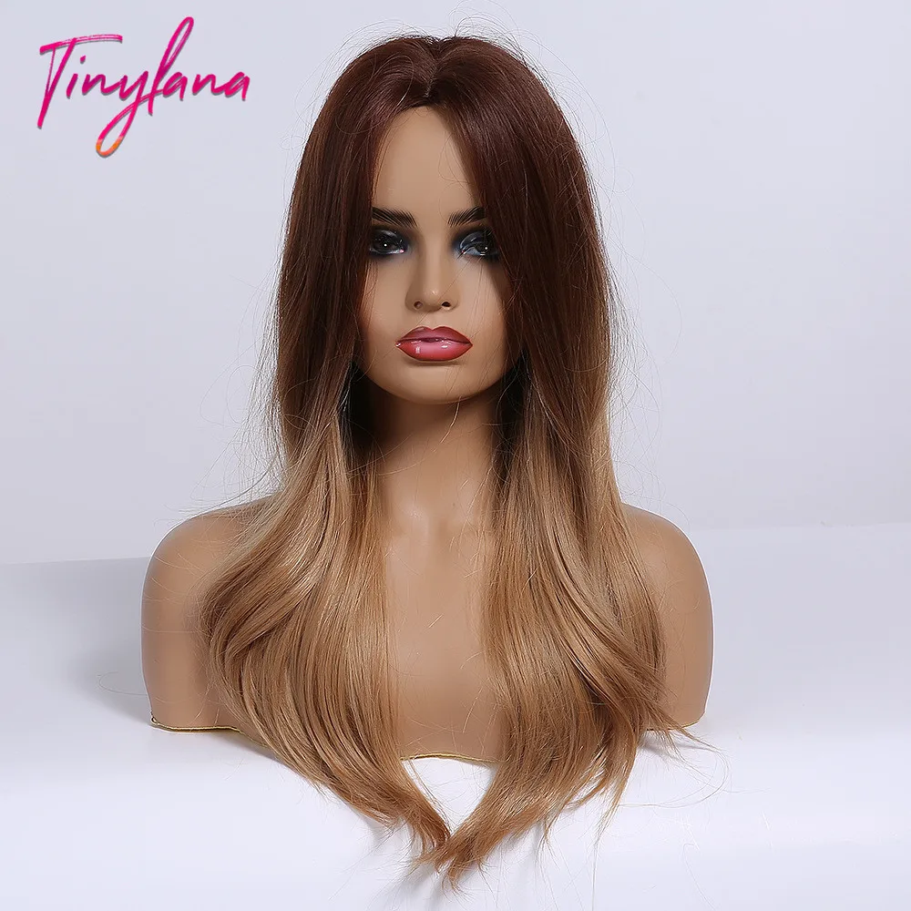 Женские Супер Длинные Синтетические парики TINY LANA коричневого цвета средняя