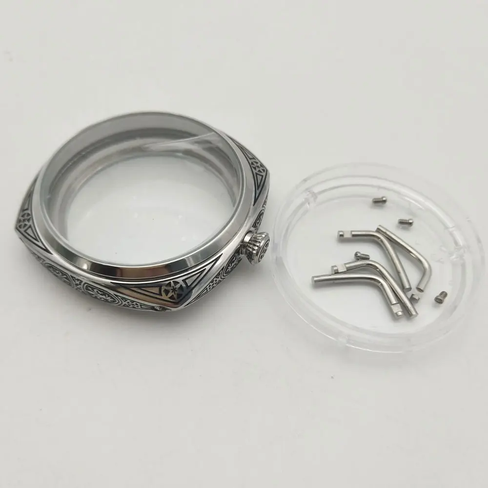 

Case 47mm black pattern engraving polished stainless steel size Florence watch Fit 6497/6498 movement 47-17