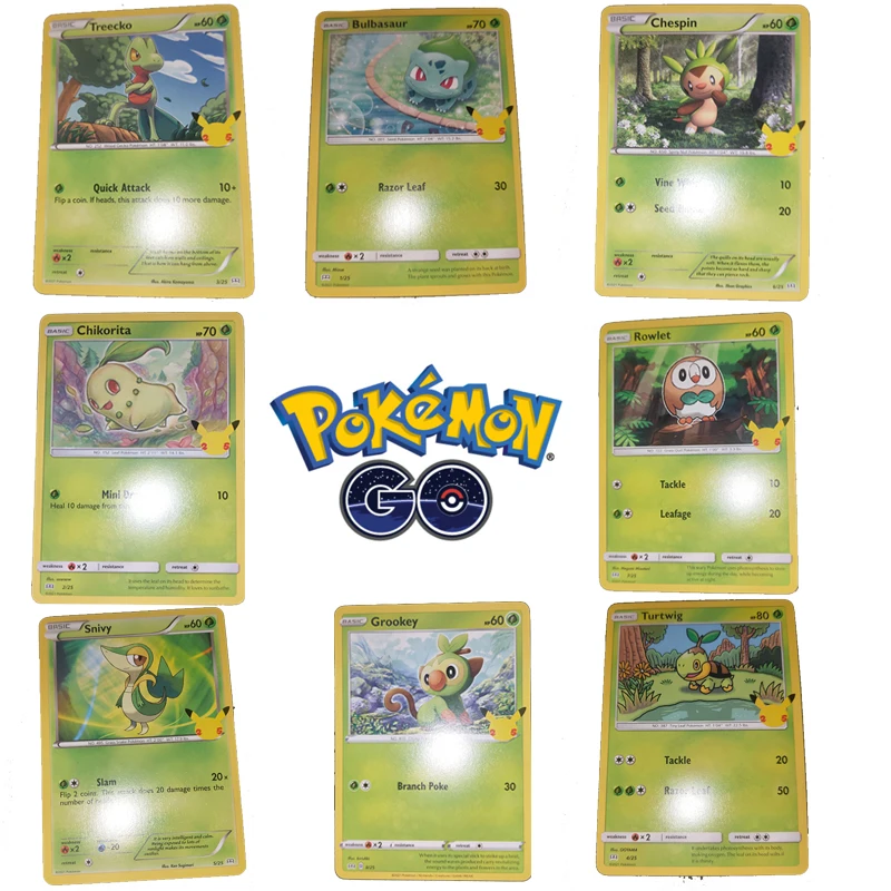 

Аниме Pokemon Treecko Chespin Snivy Rowlet Chikorita Groove Key Turtwig Bulbasaur US Edition PTCG 25th трава семейство Yusanjia card