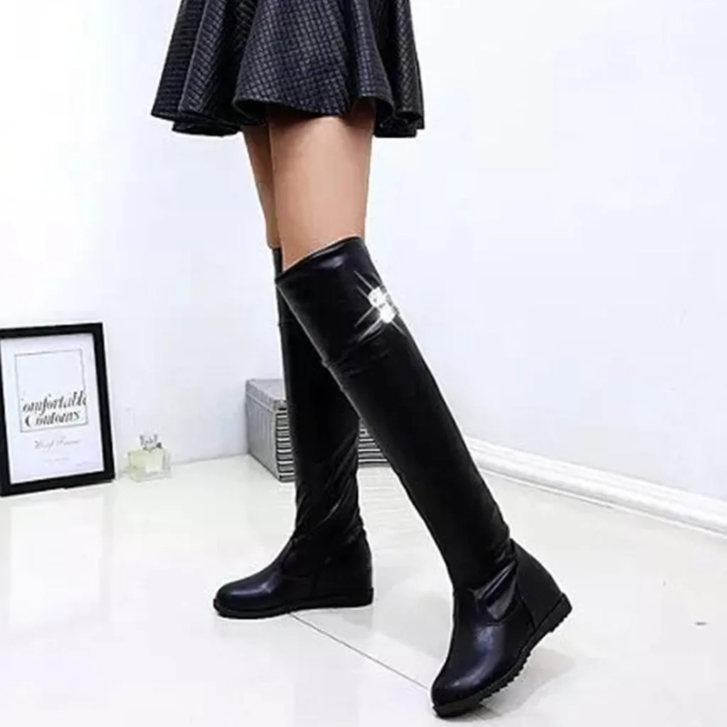 Botas Mujer/женские зимние сапоги выше колена, украшенные кристаллами, с круглым носком, на высоком каблуке, пикантные сапоги zapatos de mujer, зимние женские сапоги, 30