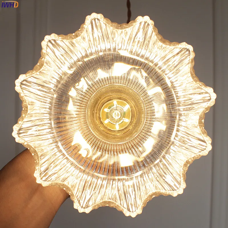IWHD-Lámparas colgantes de cristal nórdico para dormitorio, lámpara Colgante de cobre moderna para comedor y sala de estar