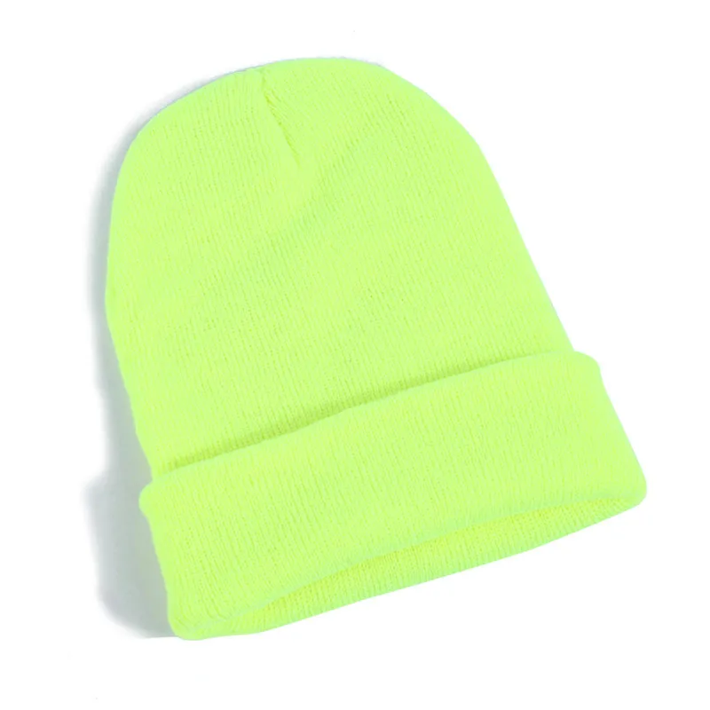 Yellow green Милые зимние шапки бини вязанные одноцветные модные шапки осень зима унисекс теплая шапка s Дамская Повседневная Хип-хоп шапка с вышивкой - Цвет: Yellow green